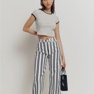 Reformation Black and White Striped Wide Leg Pants